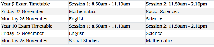 Junior Exam Timetable