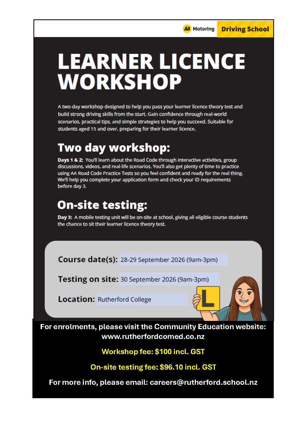 Learner Licence Workshop for Y12 & 13