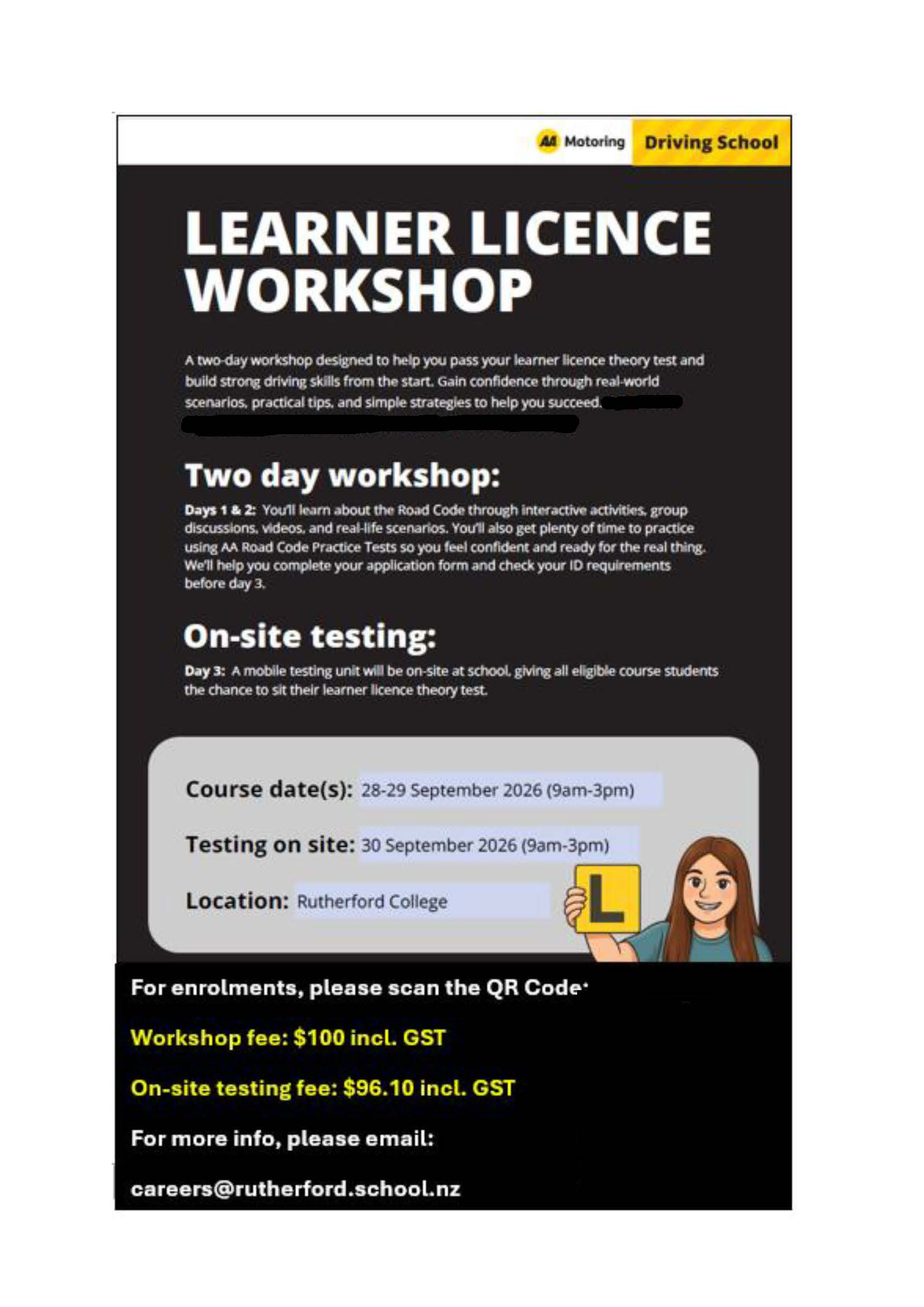 Learner Licence Workshop for Y12 & 13